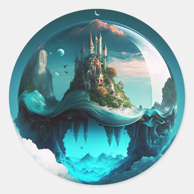 Pegatina Redonda Castillo De Crystal Ball (Anverso)