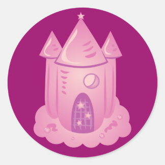 Pegatina Redonda Castillo de cuento de hadas rosa