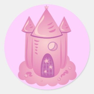 Pegatina Redonda Castillo de cuento de hadas rosa