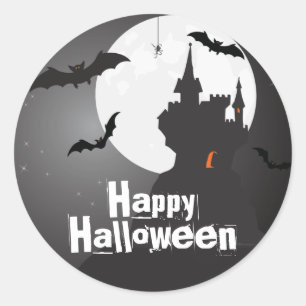 Pegatina Redonda Castillo de Eerie y Bats Halloween