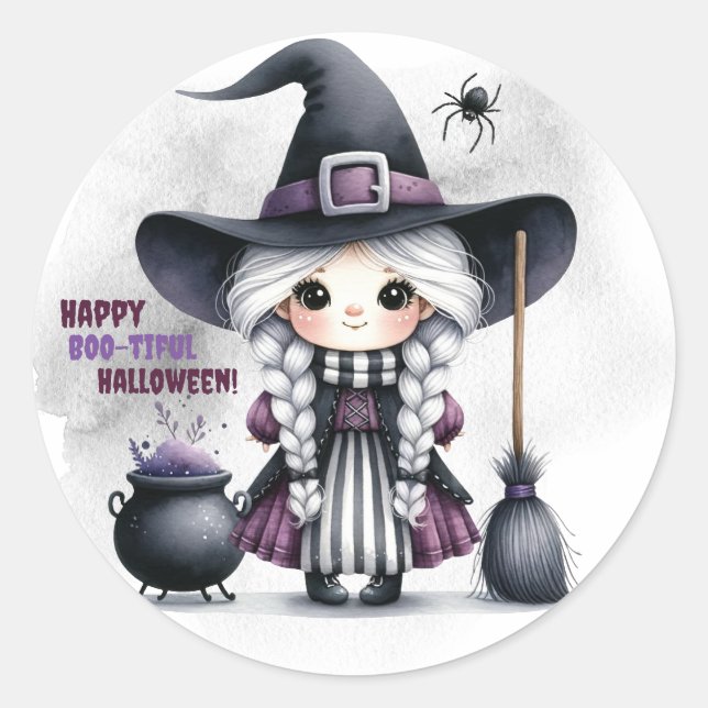 Pegatina Redonda Castillo de Halloween Witch Witchcraft Wizards (Anverso)