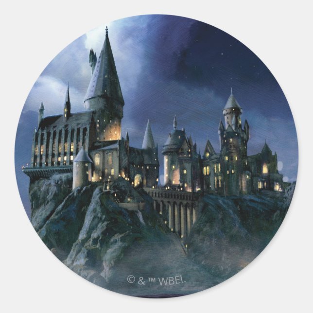Pegatina Redonda Castillo de Harry Potter| Hogwares iluminados por  (Anverso)