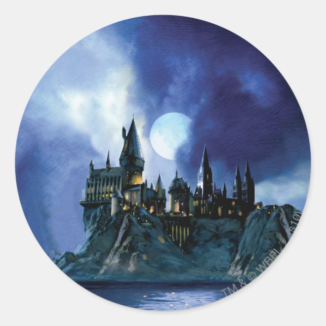 Pegatina Redonda Castillo de Harry Potter | Hogwarts de Noche (Anverso)