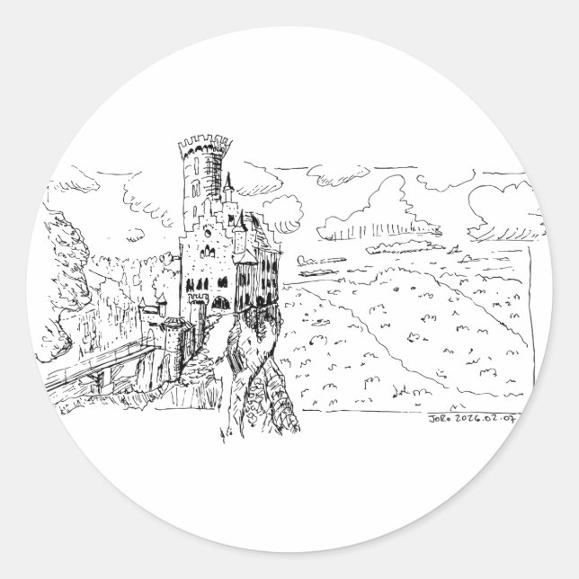 Pegatina Redonda Castillo de Lichtenstein (Anverso)