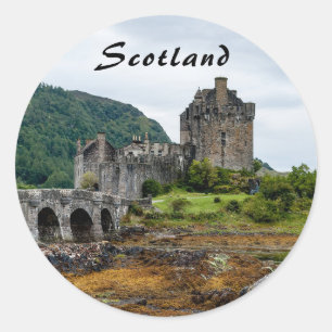 Pegatina Redonda Castillo Eilean Donan, Loch Duich - Escocia, Reino