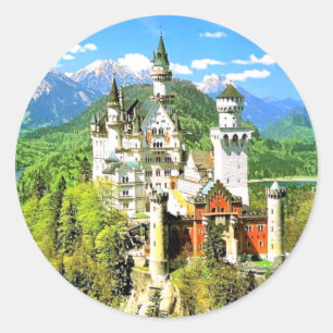 PEGATINA REDONDA CASTILLO NEUSCHWANSTEIN, ALEMANIA