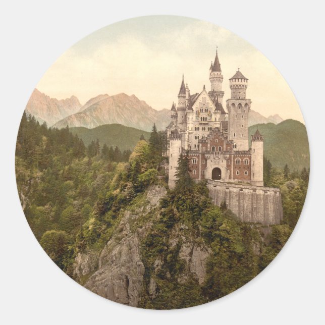 Pegatina Redonda Castillo Neuschwanstein, Baviera, Alemania (Anverso)
