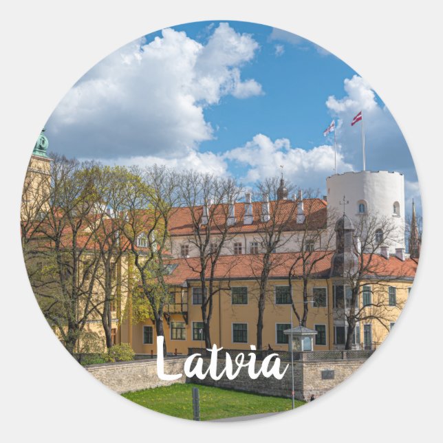 Pegatina Redonda Castillo Riga en Riga, Letonia (Anverso)