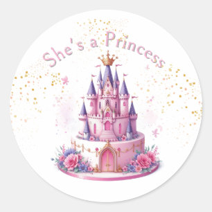 Pegatina Redonda Castillo Rosa Ella Es Una Princesa 