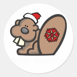 Pegatina Redonda Castor del navidad
