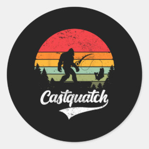 Pegatina Redonda Castquatch Divertido Byss Pescador Pesca Meme 