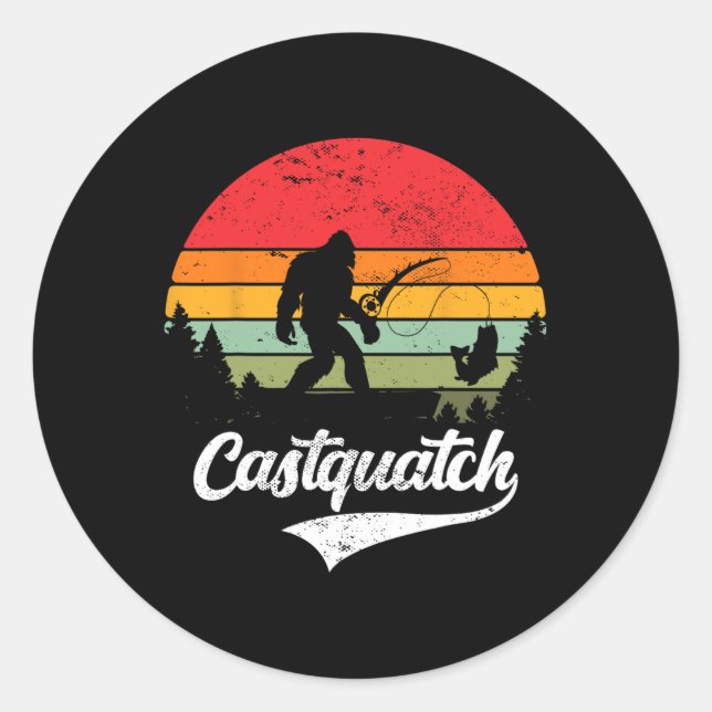 Pegatina Redonda Castquatch Funny Byss Fisherman Fishing Meme  (Anverso)