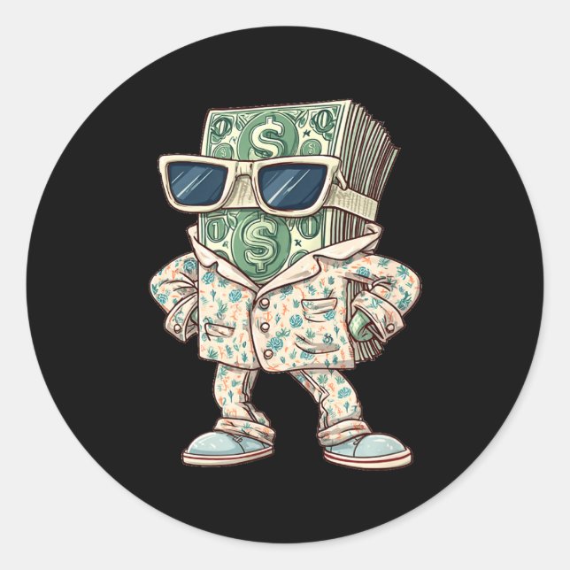 Pegatina Redonda Casual Money Sleepwear Costume For Cash Lovers  (Anverso)