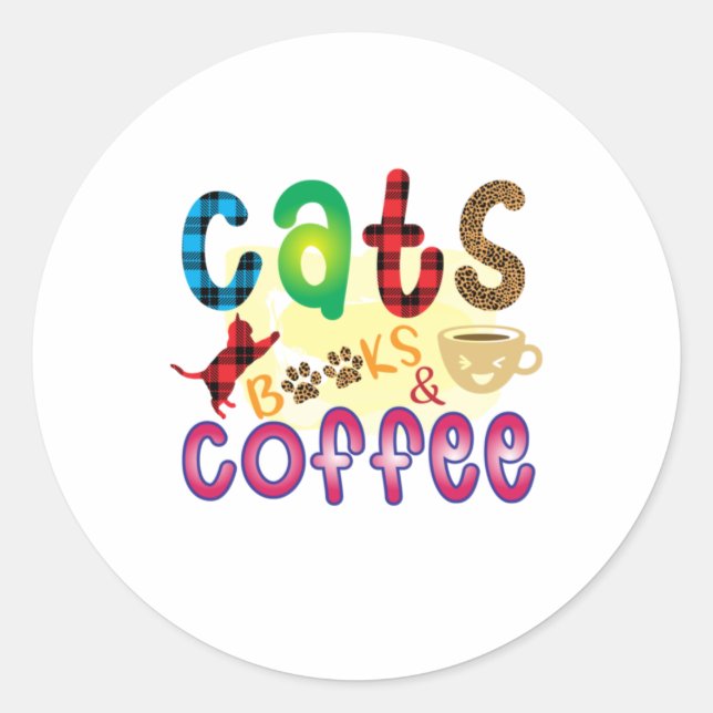 Pegatina Redonda Cat Art Cats Libros Café (Anverso)