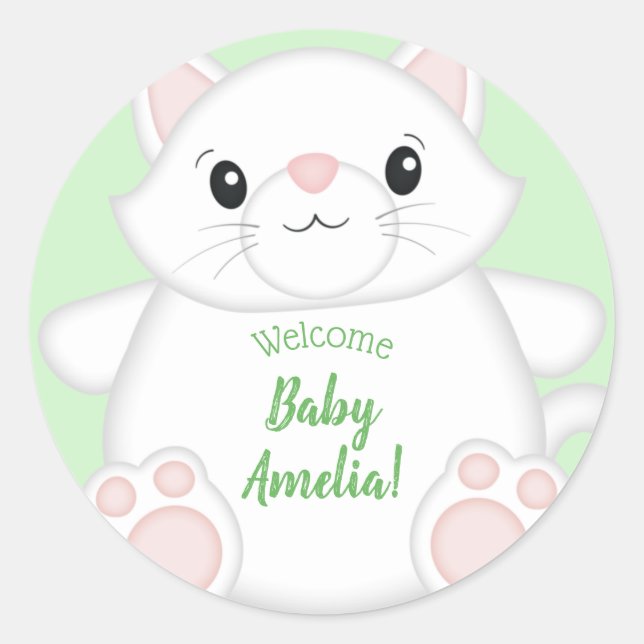 Pegatina Redonda Cat Baby Shower Kitty (Anverso)