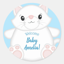 Pegatina Redonda Cat Baby Shower Kitty Blue