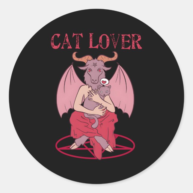 Pegatina Redonda Cat Baphomet Satanic Goat Witchcraft Lucifer (Anverso)