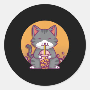 Pegatina Redonda Cat Boba Tea Bubble Tea Anime Kawaii Neko Gifts Gi