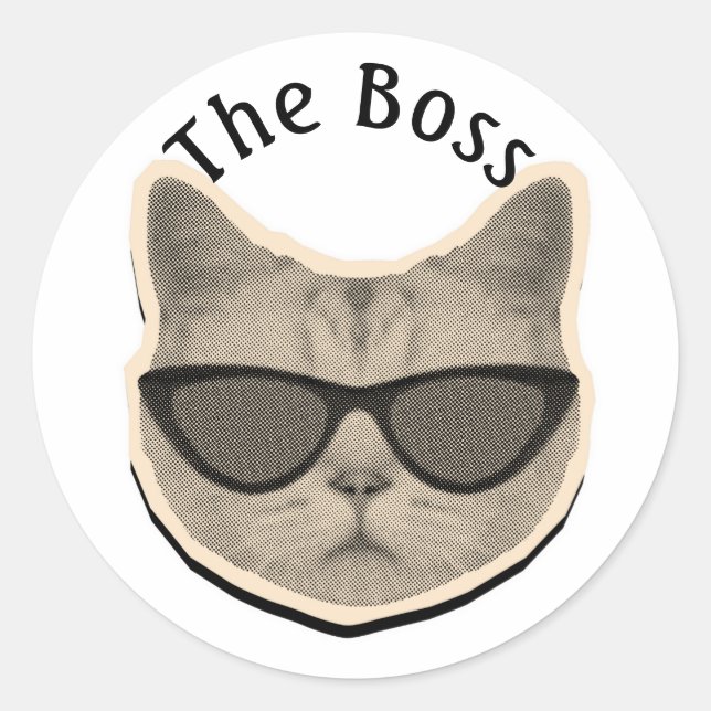 Pegatina Redonda Cat Boss Sticker (Anverso)