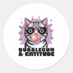 Pegatina Redonda Cat Bubblegum Funny Pop Sungles Heart Eyes
