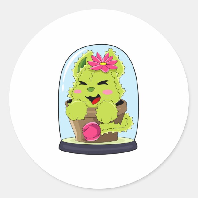 Pegatina Redonda Cat Cactus (Anverso)