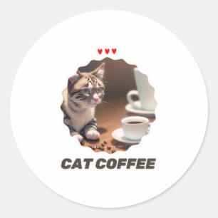 Pegatina Redonda Cat Coffee Lover 5