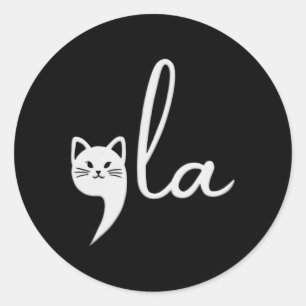 Pegatina Redonda Cat Comma-la Kamala Harris President 2024