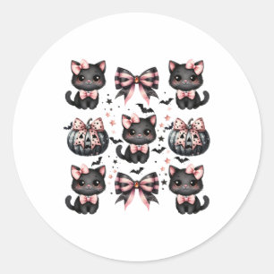 Pegatina Redonda Cat Coquette Halloween dobla Black Pink Halloween 