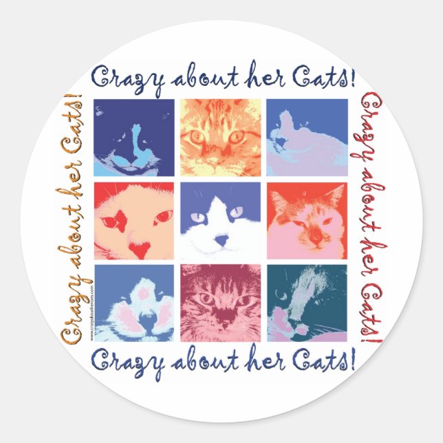 Pegatina Redonda Cat Crazy (Anverso)