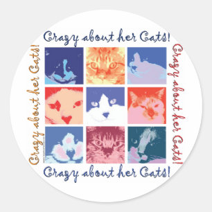Pegatina Redonda Cat Crazy