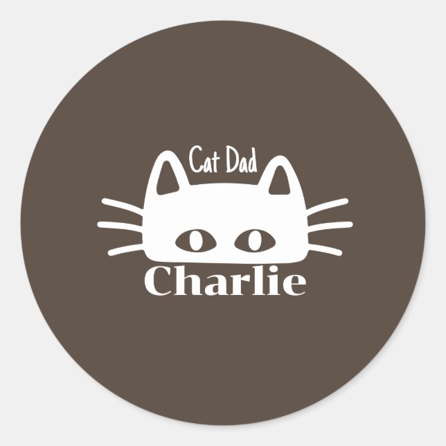 Pegatina Redonda Cat Dad custom cat name (Anverso)