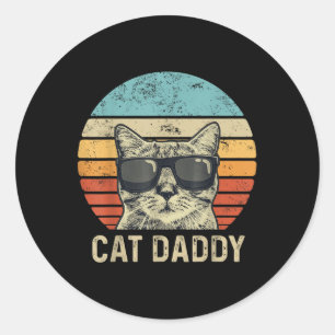 Pegatina Redonda Cat Daddy Retro Cat Sungles regalo de papá de gato