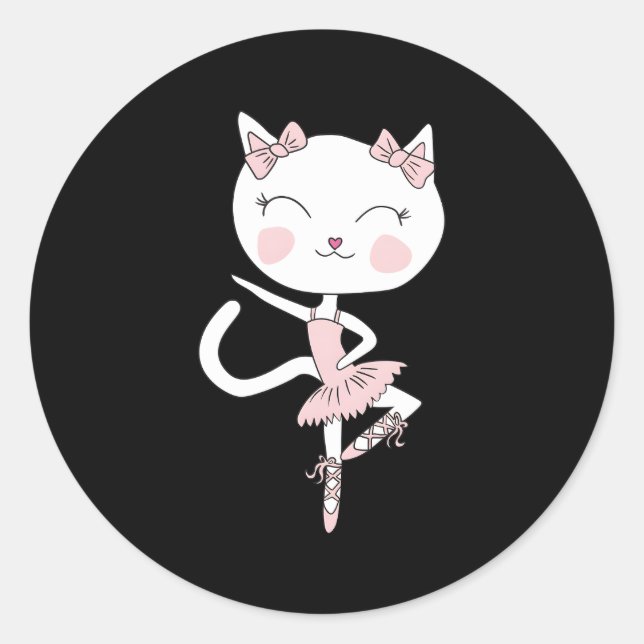 Pegatina Redonda Cat Dance Ballerina Dancing Pirouette Tutu (Anverso)