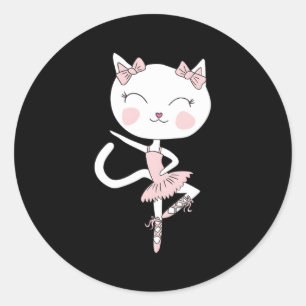 Pegatina Redonda Cat Dance Ballerina Dancing Pirouette Tutu