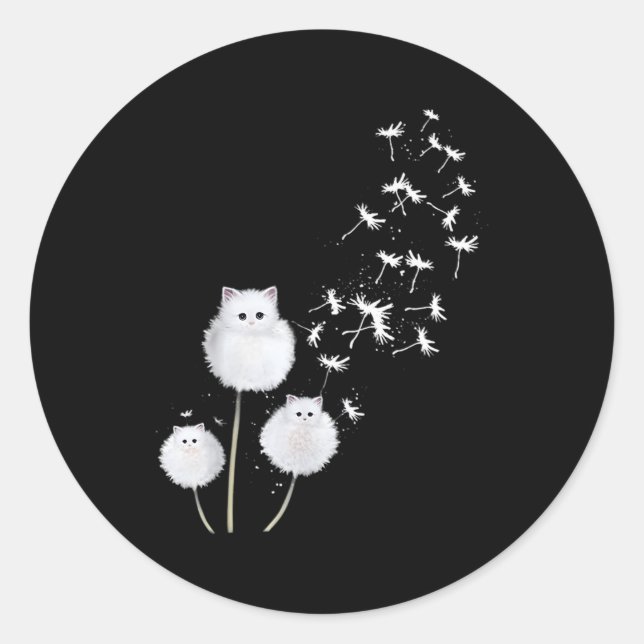 Pegatina Redonda Cat Dandelion Flower Skt (Anverso)