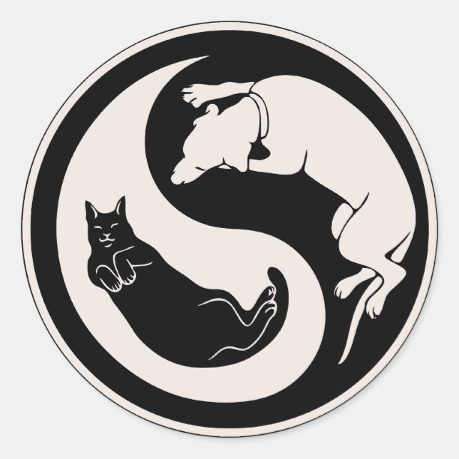 Pegatina Redonda Cat-Dog Yin-Yang (Anverso)