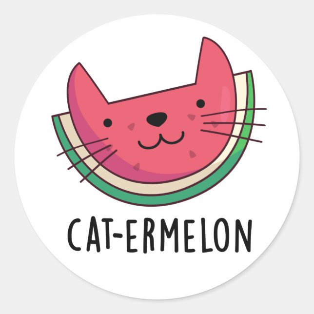 Pegatina Redonda Cat-ermelon Funny Cat Watermelon Pun (Anverso)