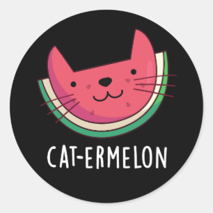Pegatina Redonda Cat-ermelon Funny Cat Watermelon Pun Dark BG