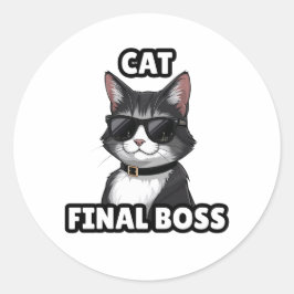 Pegatina Redonda Cat Final Boss Cool Sticker