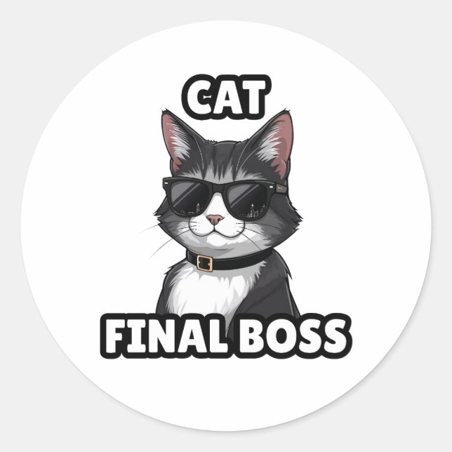 Pegatina Redonda Cat Final Boss Cool Sticker (Anverso)