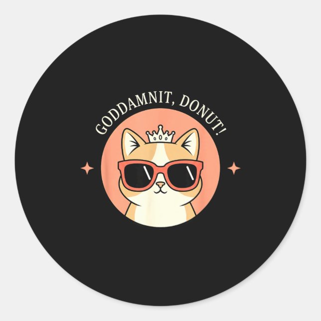 Pegatina Redonda Cat - Godit, Donut! Sy Retro Cat Lover Design  (Anverso)