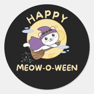 Pegatina Redonda Cat Happy Halloween Happy Meow-o-ween Classic Roun