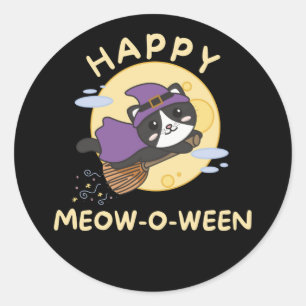 Pegatina Redonda Cat Happy Halloween Happy Meow-o-ween Classic Roun