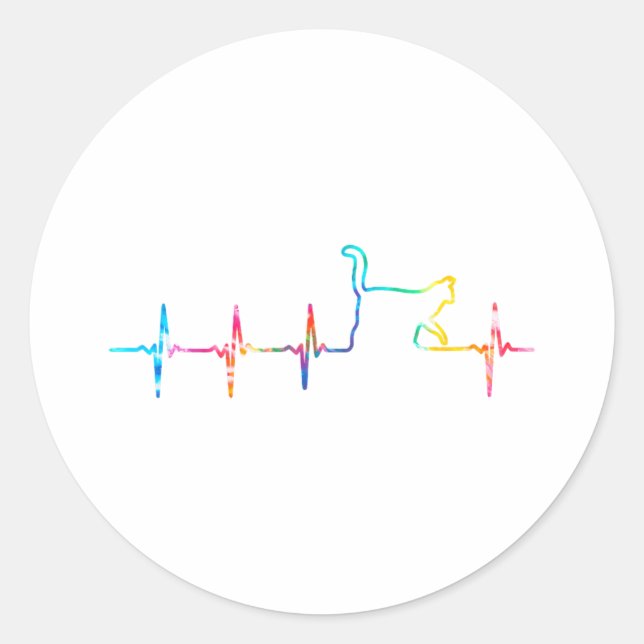 Pegatina Redonda Cat Heartbeat Cat Lover Cute Animal Tie Dye Mujere (Anverso)