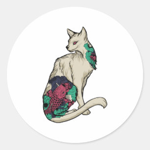 Pegatina Redonda Cat In Lotus Tattoo