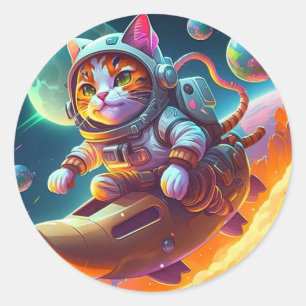 Pegatina Redonda Cat in Space