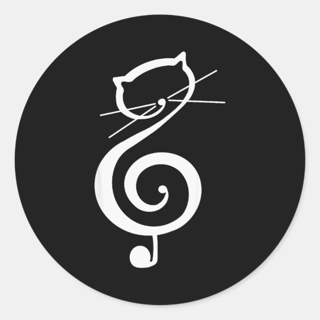 Pegatina Redonda Cat Kitty Treble Music Clef Funny Cat Music Notes  (Anverso)