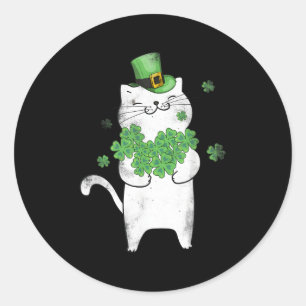 Pegatina Redonda Cat Leprechaun Cat Shamrock St Patrick'S Day