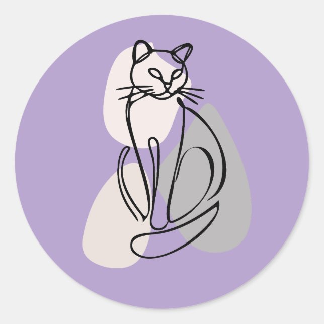 Pegatina Redonda Cat Line Art Minimalist  (Anverso)