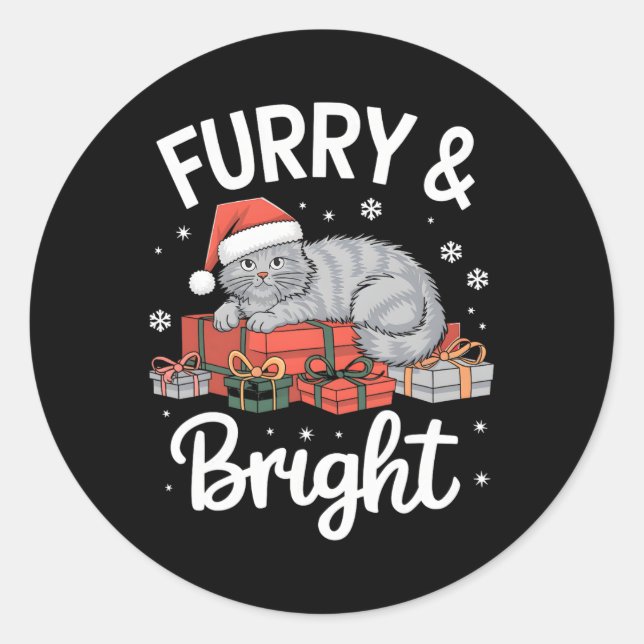 Pegatina Redonda Cat Lover Santa Hat Holiday Funny Cat Mo (Anverso)